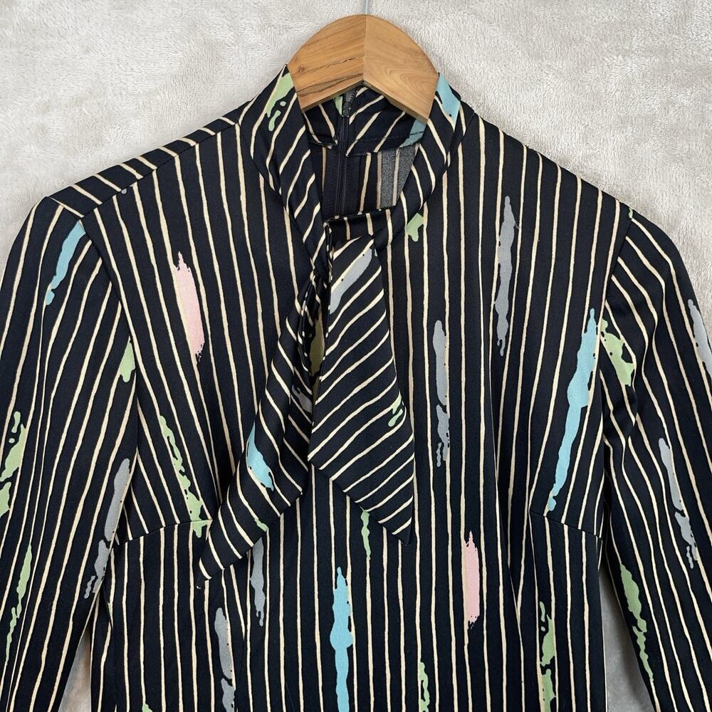 Vintage 70's Kiwa Ltd Trevira Star Polyester Neck Tie Midi Dress 12 Secretary